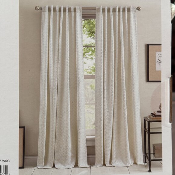 DKNY 50 x 84 Spire Jacquard Window Curtains Drapes Geometric Beige Off White - Picture 6 of 6